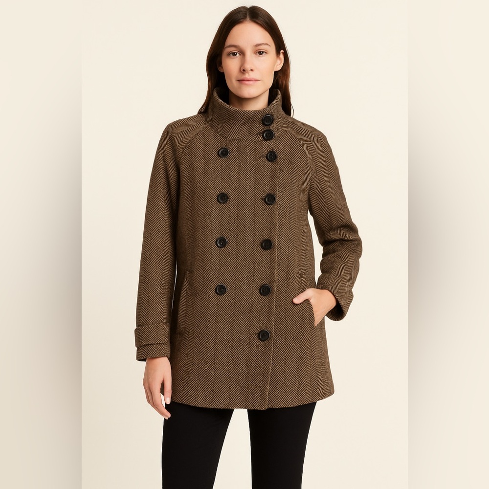 Last Kiss Herringbone Wool Blend Double Breasted Coat XL | Classic Winter Jacket - Picture 1 of 7